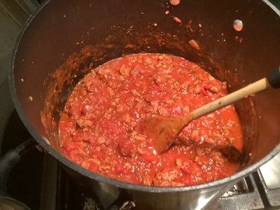 Making the meat sauce