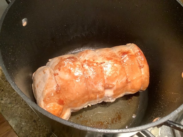 Browning the pork roast