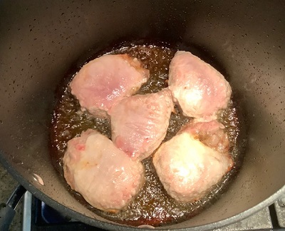 Browning the pork chops