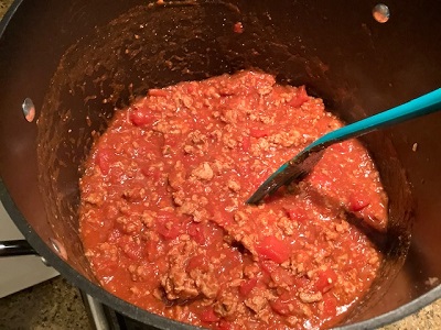 Taco meat cooking